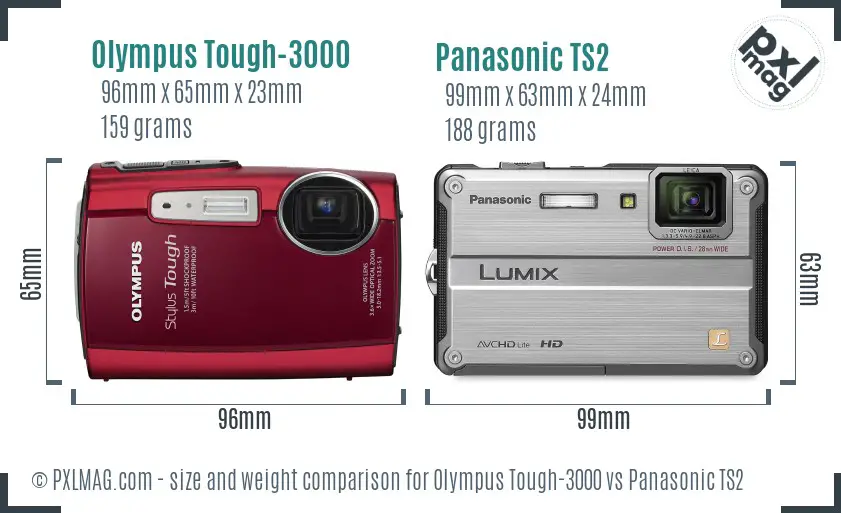 Olympus Tough-3000 vs Panasonic TS2 size comparison