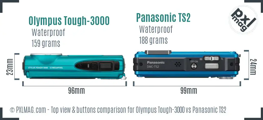Olympus Tough-3000 vs Panasonic TS2 top view buttons comparison
