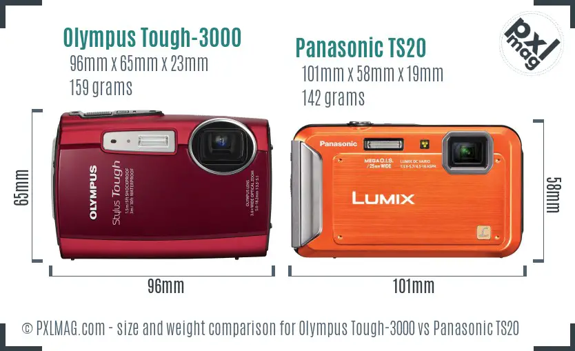 Olympus Tough-3000 vs Panasonic TS20 size comparison Olympus Tough-3000 vs Panasonic TS20 size comparison