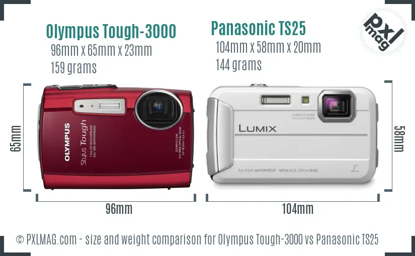 Olympus Tough-3000 vs Panasonic TS25 size comparison