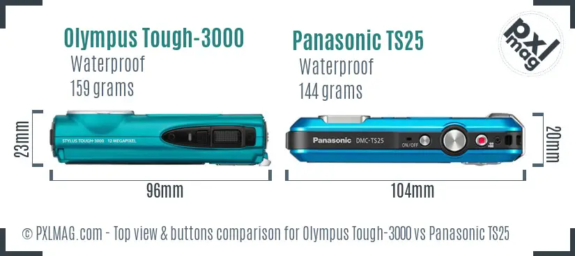 Olympus Tough-3000 vs Panasonic TS25 top view buttons comparison