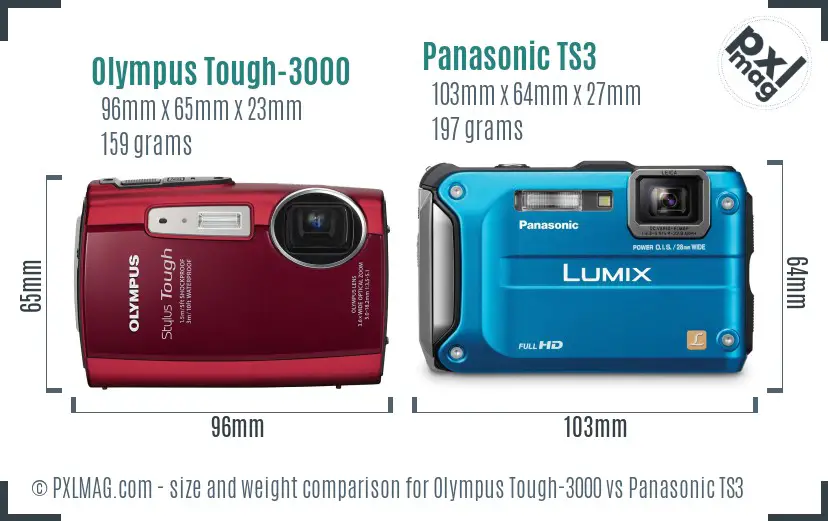 Olympus Tough-3000 vs Panasonic TS3 size comparison