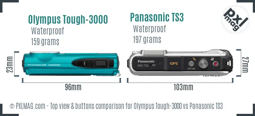 Olympus Tough-3000 vs Panasonic TS3 top view buttons comparison