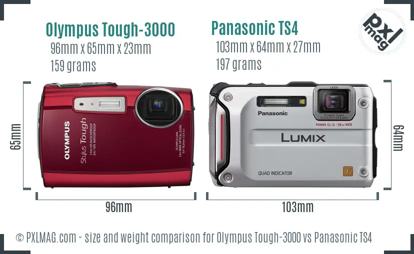 Olympus Tough-3000 vs Panasonic TS4 size comparison