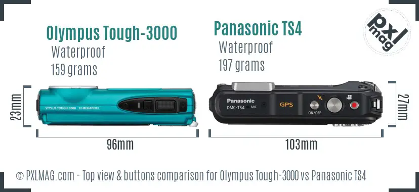 Olympus Tough-3000 vs Panasonic TS4 top view buttons comparison