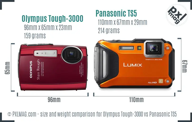 Olympus Tough-3000 vs Panasonic TS5 size comparison