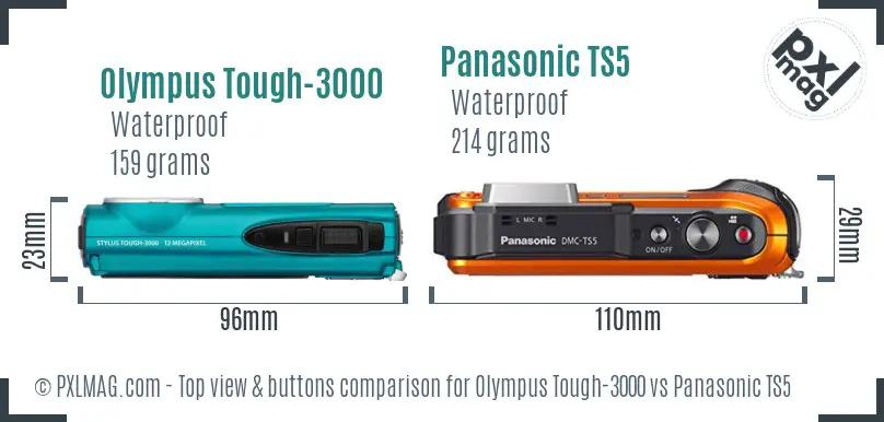 Olympus Tough-3000 vs Panasonic TS5 top view buttons comparison