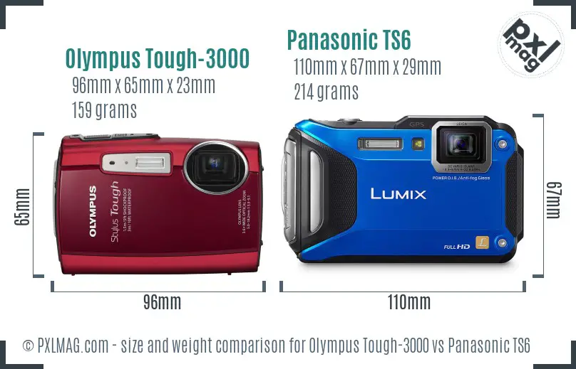 Olympus Tough-3000 vs Panasonic TS6 size comparison