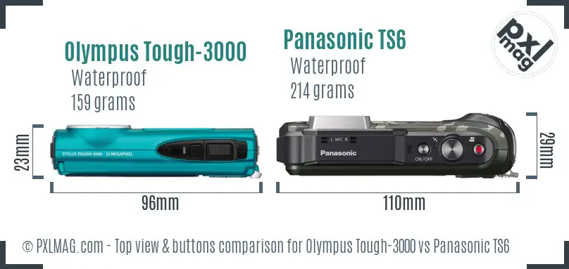 Olympus Tough-3000 vs Panasonic TS6 top view buttons comparison