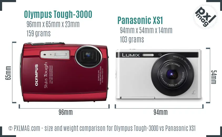 Olympus Tough-3000 vs Panasonic XS1 size comparison