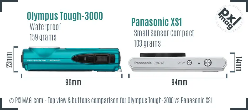 Olympus Tough-3000 vs Panasonic XS1 top view buttons comparison