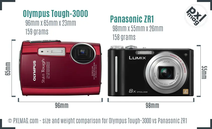 Olympus Tough-3000 vs Panasonic ZR1 size comparison