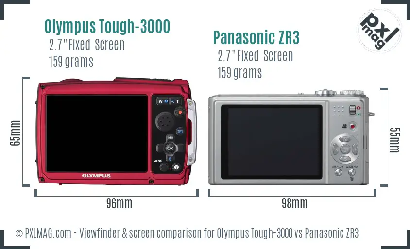 Olympus Tough-3000 vs Panasonic ZR3 Screen and Viewfinder comparison