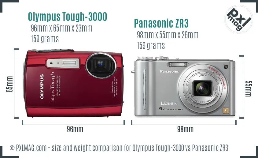 Olympus Tough-3000 vs Panasonic ZR3 size comparison