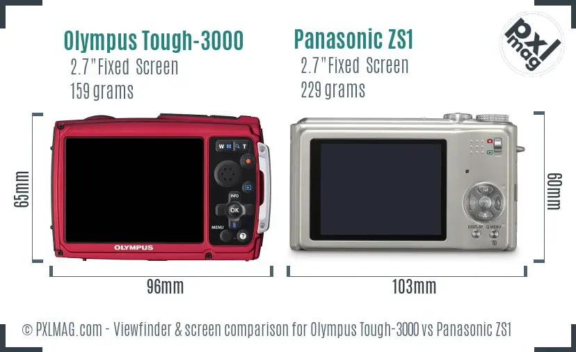 Olympus Tough-3000 vs Panasonic ZS1 Screen and Viewfinder comparison