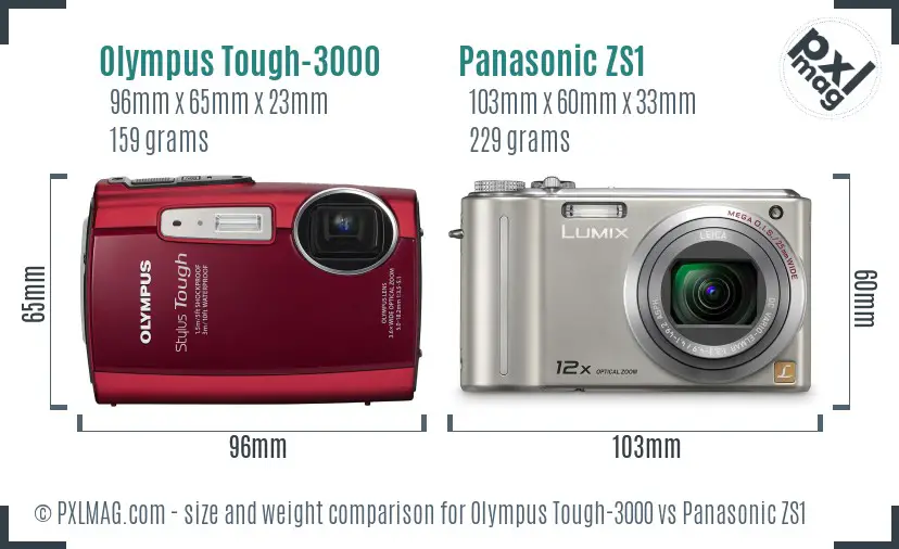 Olympus Tough-3000 vs Panasonic ZS1 size comparison