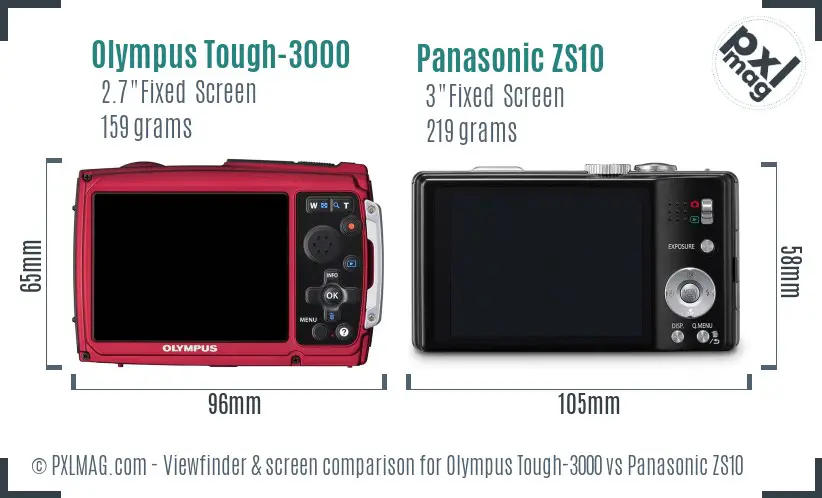Olympus Tough-3000 vs Panasonic ZS10 Screen and Viewfinder comparison