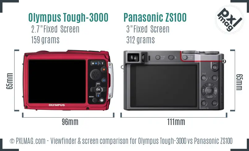 Olympus Tough-3000 vs Panasonic ZS100 Screen and Viewfinder comparison