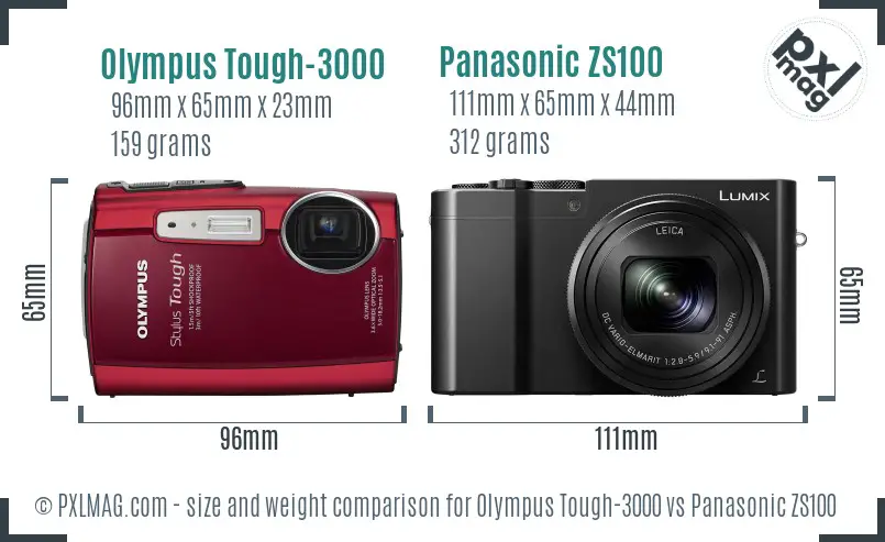 Olympus Tough-3000 vs Panasonic ZS100 size comparison