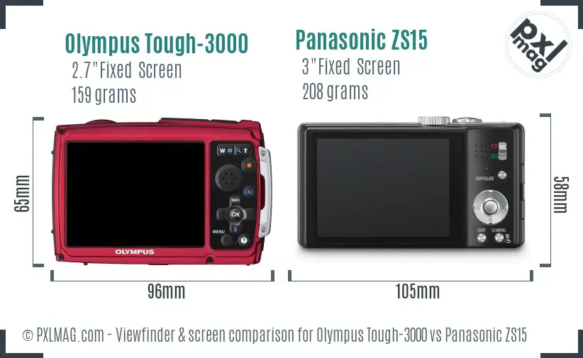 Olympus Tough-3000 vs Panasonic ZS15 Screen and Viewfinder comparison