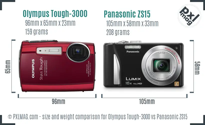 Olympus Tough-3000 vs Panasonic ZS15 size comparison