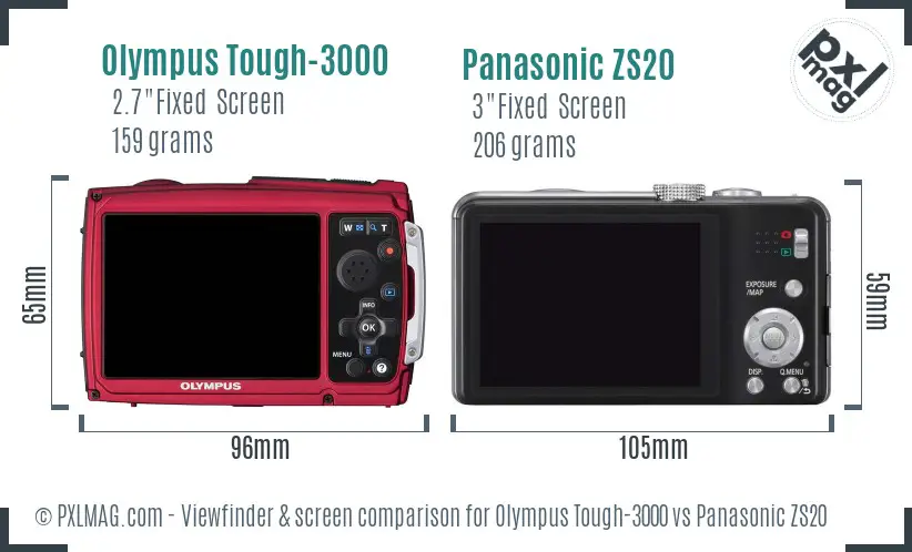 Olympus Tough-3000 vs Panasonic ZS20 Screen and Viewfinder comparison