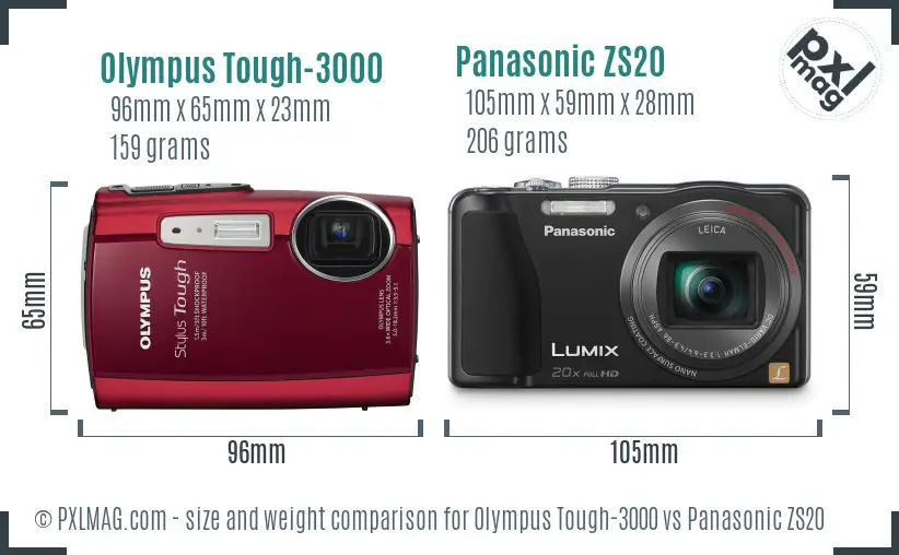 Olympus Tough-3000 vs Panasonic ZS20 size comparison
