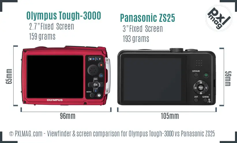 Olympus Tough-3000 vs Panasonic ZS25 Screen and Viewfinder comparison