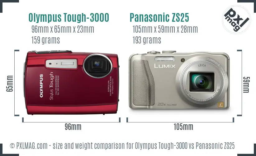 Olympus Tough-3000 vs Panasonic ZS25 size comparison