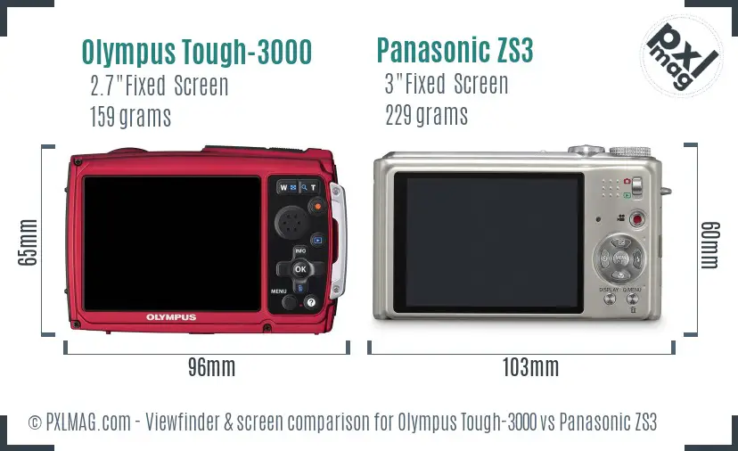 Olympus Tough-3000 vs Panasonic ZS3 Screen and Viewfinder comparison