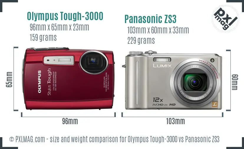 Olympus Tough-3000 vs Panasonic ZS3 size comparison