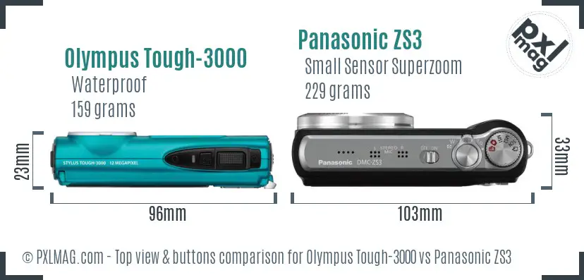 Olympus Tough-3000 vs Panasonic ZS3 top view buttons comparison