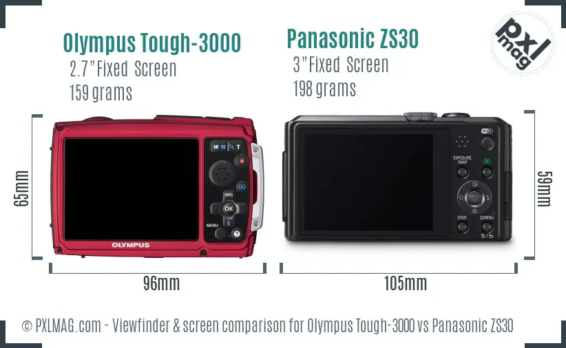 Olympus Tough-3000 vs Panasonic ZS30 Screen and Viewfinder comparison