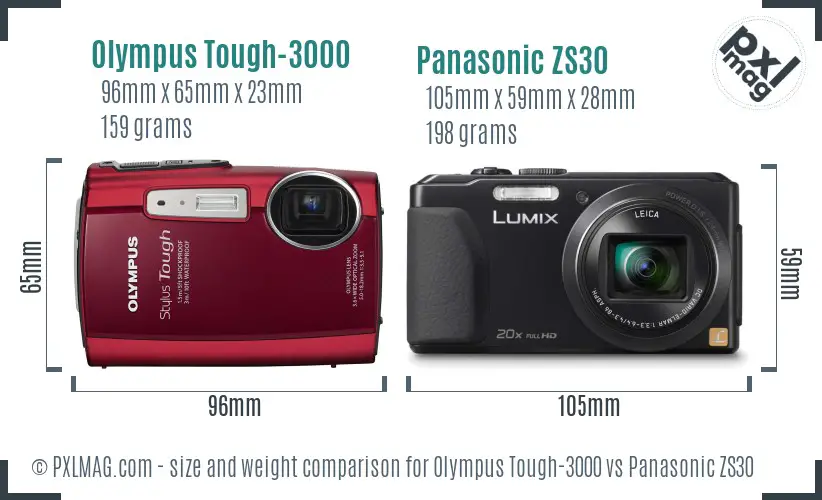 Olympus Tough-3000 vs Panasonic ZS30 size comparison