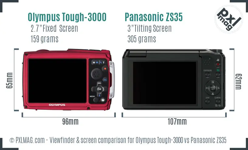 Olympus Tough-3000 vs Panasonic ZS35 Screen and Viewfinder comparison