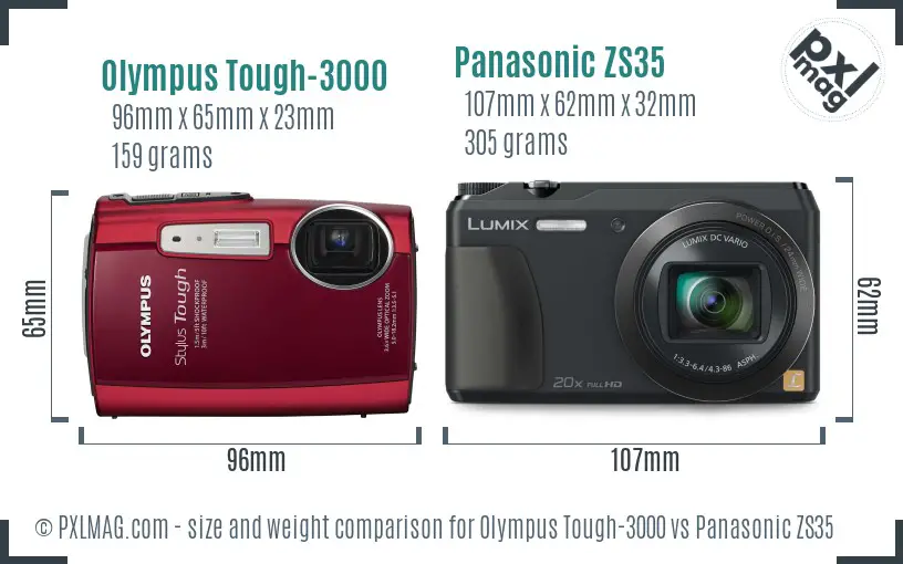 Olympus Tough-3000 vs Panasonic ZS35 size comparison