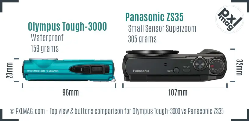 Olympus Tough-3000 vs Panasonic ZS35 top view buttons comparison