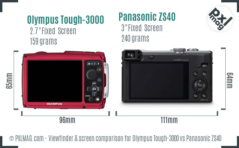 Olympus Tough-3000 vs Panasonic ZS40 Screen and Viewfinder comparison