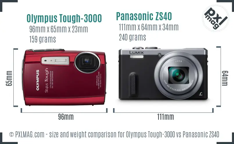 Olympus Tough-3000 vs Panasonic ZS40 size comparison