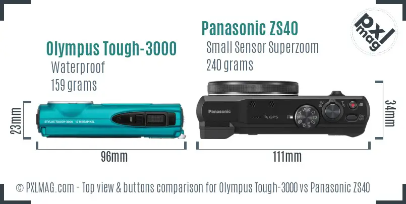 Olympus Tough-3000 vs Panasonic ZS40 top view buttons comparison