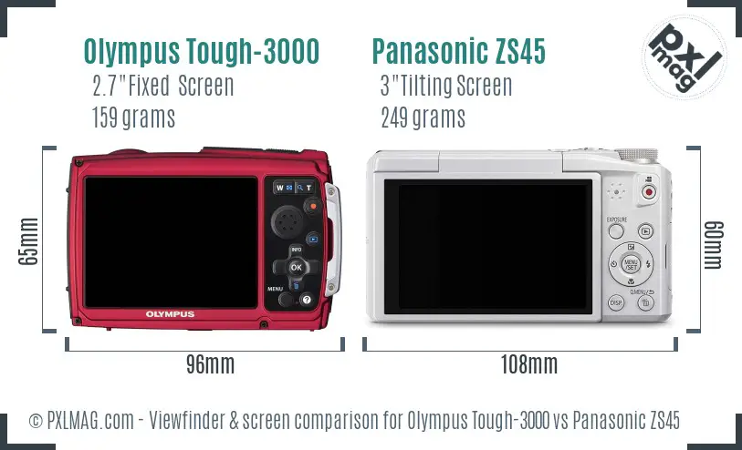 Olympus Tough-3000 vs Panasonic ZS45 Screen and Viewfinder comparison
