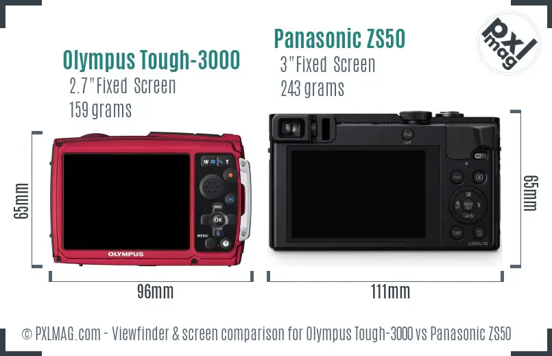 Olympus Tough-3000 vs Panasonic ZS50 Screen and Viewfinder comparison