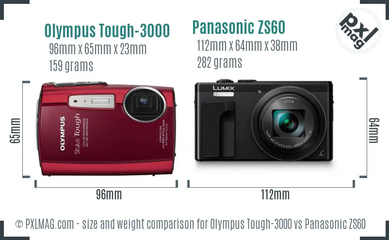 Olympus Tough-3000 vs Panasonic ZS60 size comparison