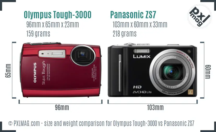 Olympus Tough-3000 vs Panasonic ZS7 size comparison