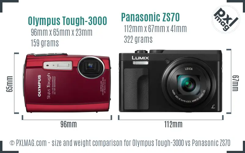 Olympus Tough-3000 vs Panasonic ZS70 size comparison