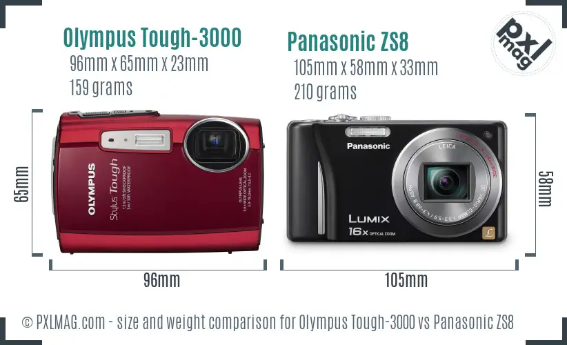 Olympus Tough-3000 vs Panasonic ZS8 size comparison