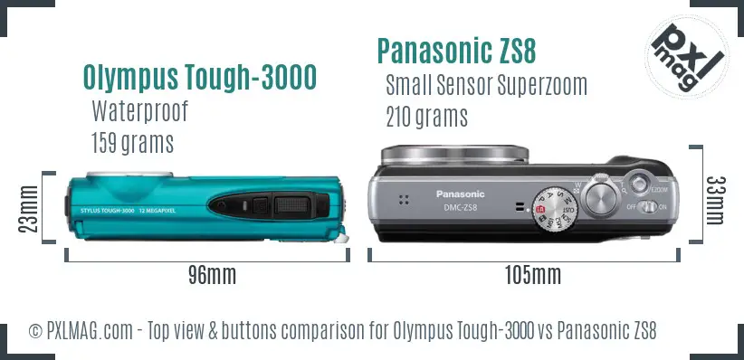 Olympus Tough-3000 vs Panasonic ZS8 top view buttons comparison