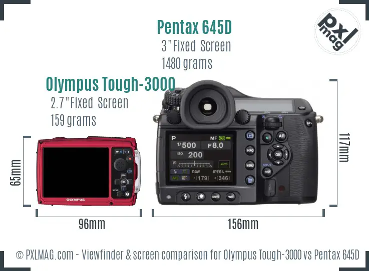 Olympus Tough-3000 vs Pentax 645D Screen and Viewfinder comparison