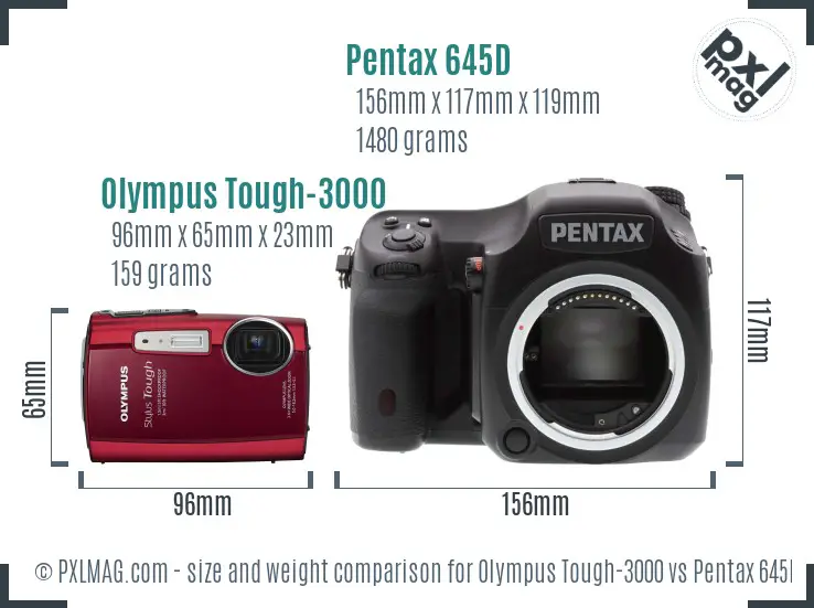 Olympus Tough-3000 vs Pentax 645D size comparison