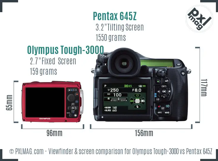 Olympus Tough-3000 vs Pentax 645Z Screen and Viewfinder comparison